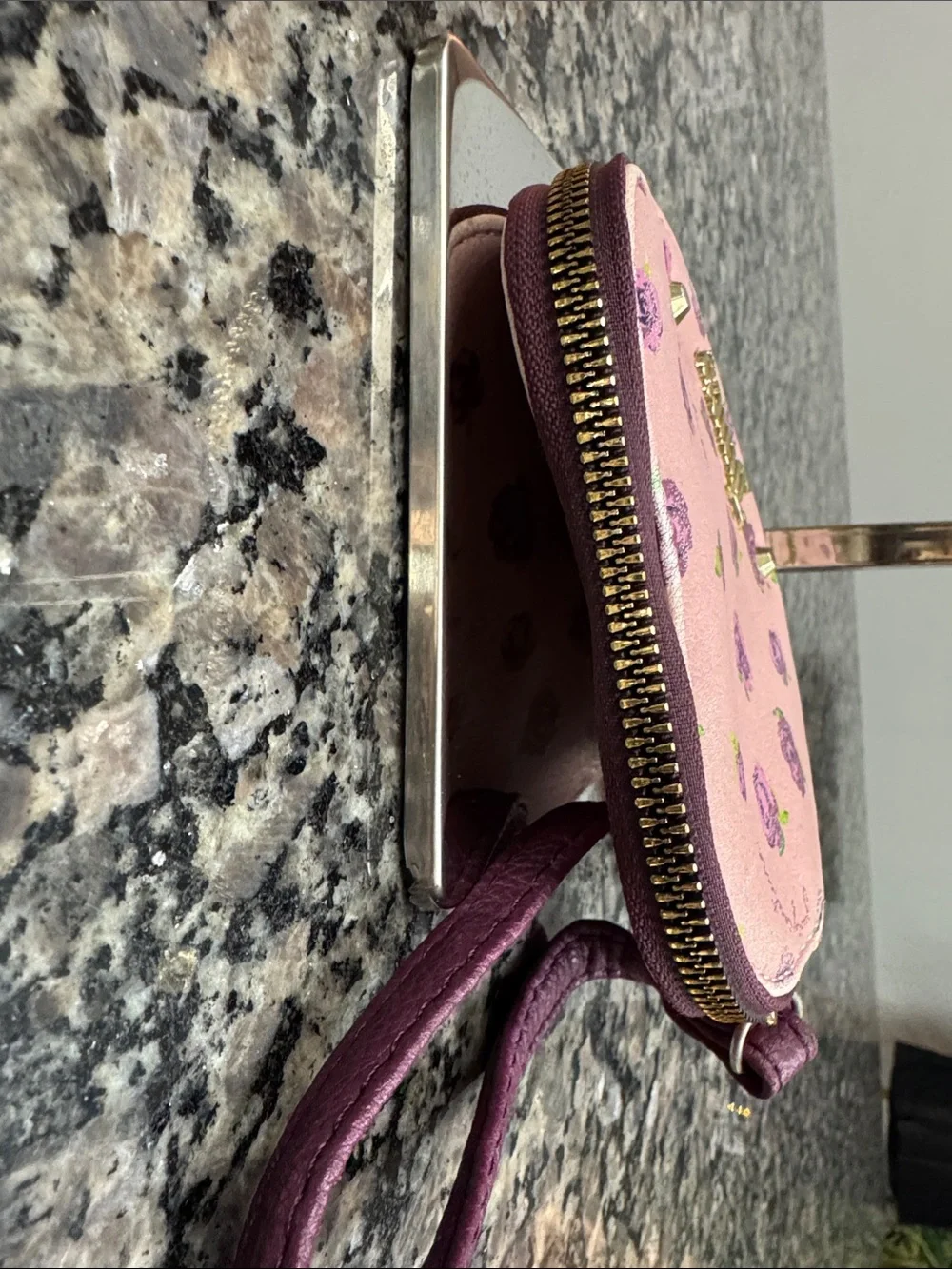 Juicy Couture Pink Floral Heart Wristlet with Purple Strap